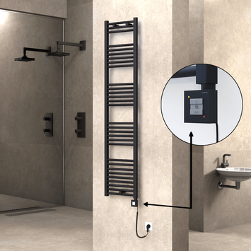 Radiva - Haiti Sèche Serviettes Electrique 400x1800 Noir mat Ktx1 600 Watt Câble en spirale