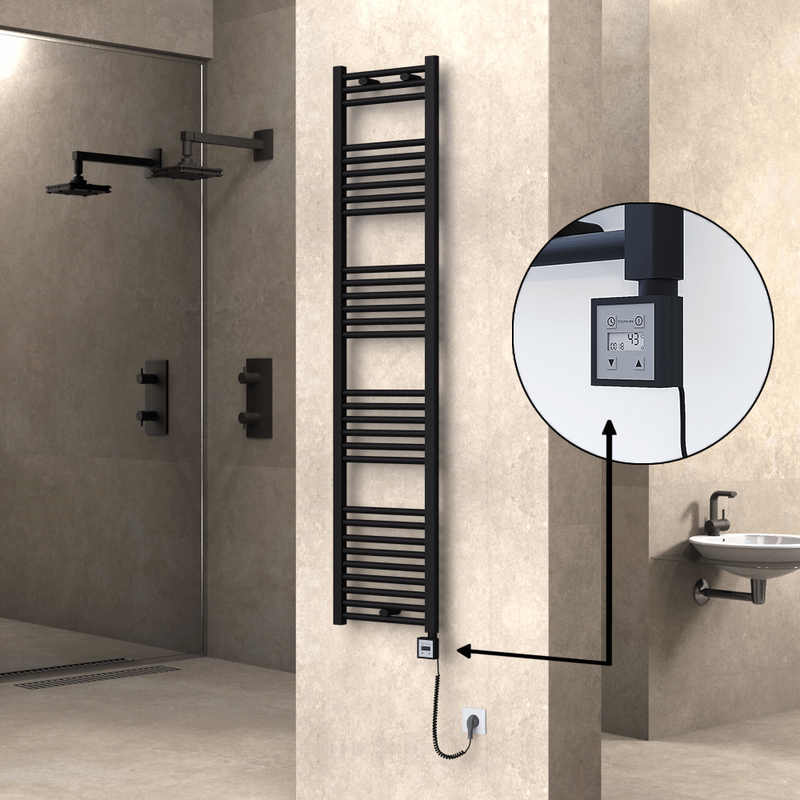 Haiti Sèche Serviettes Electrique 400x1800 Noir mat Ktx3 600 Watt Câble en spirale