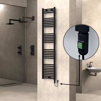 Radiva - Haiti Electric Towel Warmer 400x1800 Flat Black Matt (On/Off Button) 600 Watt