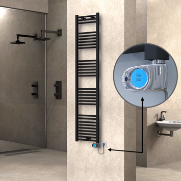 Radiva - Haiti Sèche Serviettes Electrique 400x1800 Noir mat (Thermostat Musa) 600 Watt
