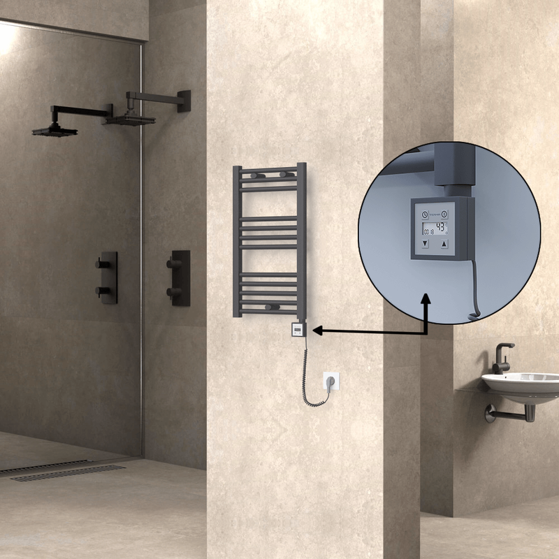 Haiti Electric Towel Warmer 400x700 Flat Anthracite Textured (KTX3 Thermostat) 300 Watt Spiral Cable