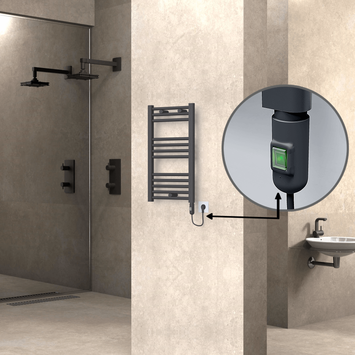 Radiva - Haiti Electric Towel Warmer 400x700 Flat Anthracite Textured (On/Off Button) 300 Watt