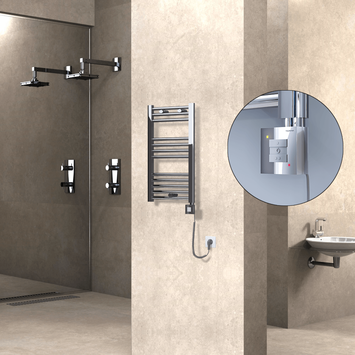  - Haiti Electric Towel Warmer 400x700 Flat Chrome (KTX1 Thermostat) 200 Watt Spiral Cable