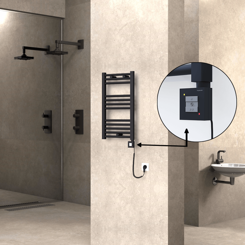 Haiti Sèche Serviettes Electrique 400x700 Noir mat Ktx1 300 Watt Câble en spirale