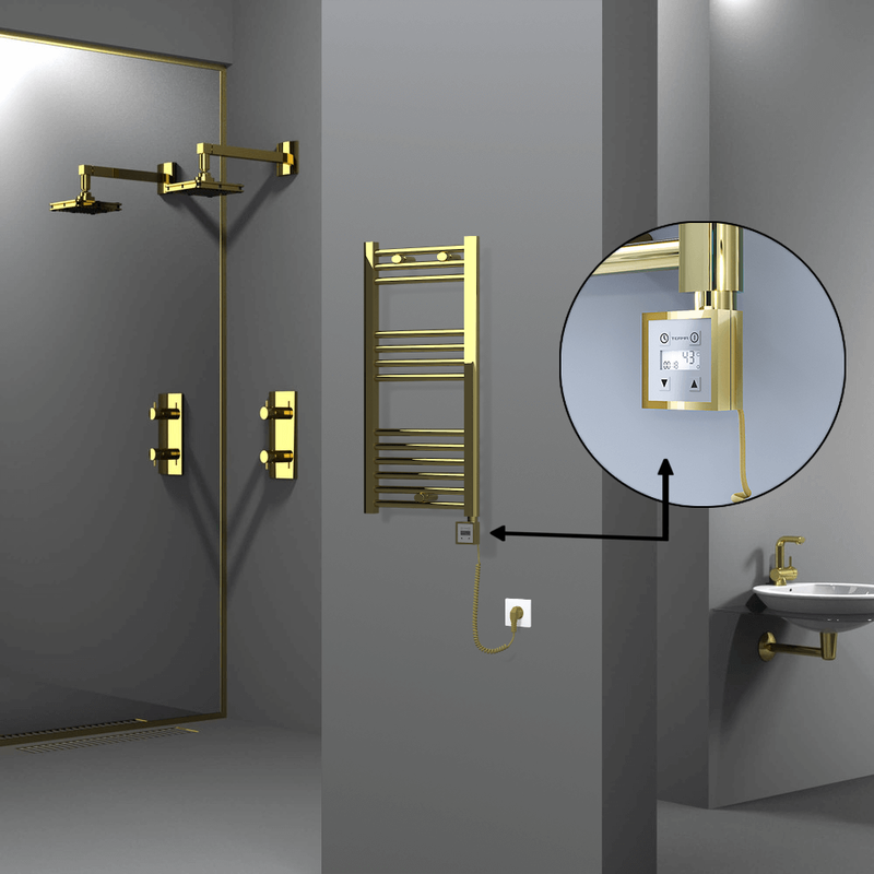 Haiti Electric Towel Warmer 400x800 Flat Gold (KTX3 Thermostat) 200 Watt Spiral Cable