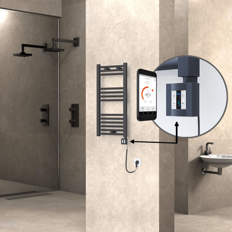 Haiti Electric Towel Warmer 400x800 Flat Anthracite Textured (KTX4 Thermostat) 300 Watt Spiral Cable