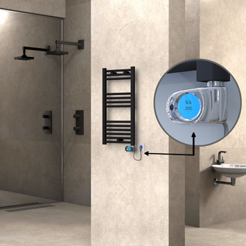 Radiva - Haiti Sèche Serviettes Electrique 400x800 Noir mat (Thermostat Musa) 300 Watt