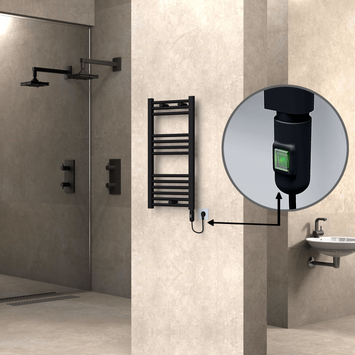 Radiva - Haiti Electric Towel Warmer 400x800 Flat Black Matt (On/Off Button) 300 Watt