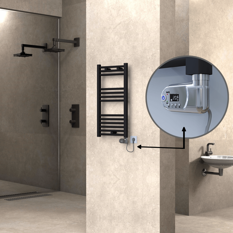 Haiti Electric Towel Warmer 400x800 Flat Black Matt (Thesis Thermostat) 300 Watt