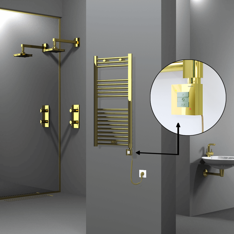 Haiti Electric Towel Warmer 500x1000 Flat Gold (KTX1 Thermostat) 300 Watt Spiral Cable