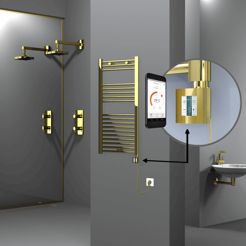 Haiti Electric Towel Warmer 500x1000 Flat Gold (KTX4 Thermostat) 300 Watt Spiral Cable