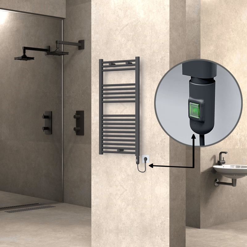 Haiti Electric Towel Warmer 500x1000 Flat Anthracite Textured (On/Off Button) 600 Watt