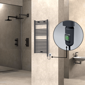 Radiva - Haiti Sèche Serviettes Electrique 500x1000 Anthracite (On/Off) 600 Watt