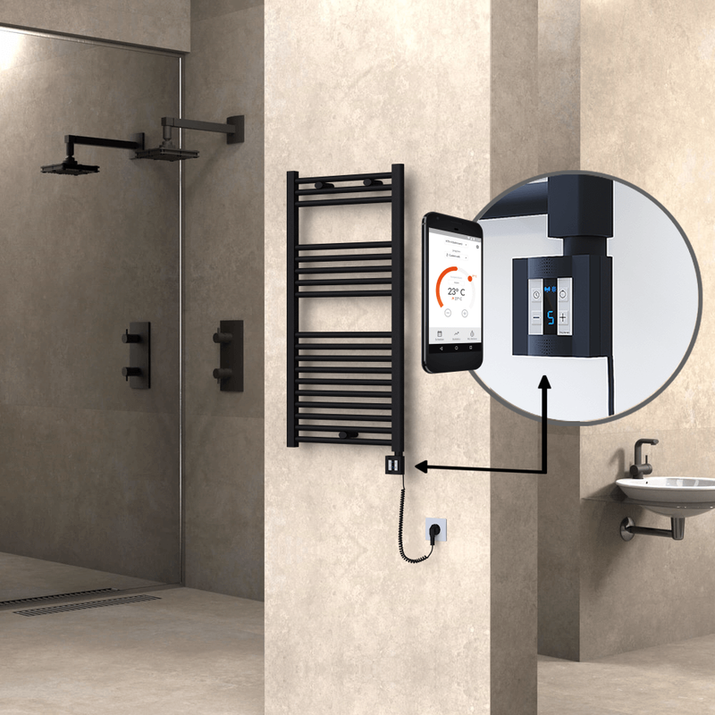 Haiti Sèche Serviettes Electrique 500x1000 Noir mat Ktx4 600 Watt Câble en spirale