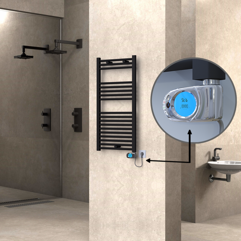 Haiti Sèche Serviettes Electrique 500x1000 Noir mat (Thermostat Musa) 600 Watt