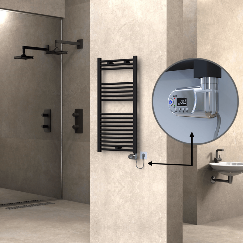 Haiti Sèche Serviettes Electrique 500x1000 Noir mat (Thermostat Thesis) 600 Watt