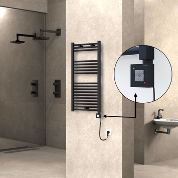 Radiva - Haiti Sèche Serviettes Electrique 500x1000 Noir mat Ktx1 600 Watt Câble en spirale