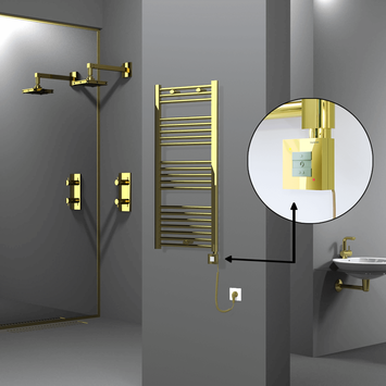 Radiva - Haiti Electric Towel Warmer 500x1100 Flat Gold (KTX1 Thermostat) 300 Watt Spiral Cable