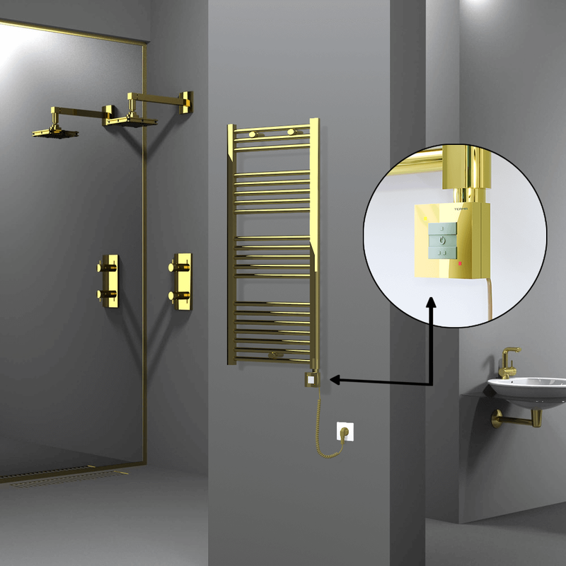 Haiti Electric Towel Warmer 500x1100 Flat Gold (KTX1 Thermostat) 300 Watt Spiral Cable