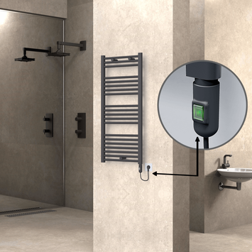 Radiva - Haiti Electric Towel Warmer 500x1100 Flat Anthracite Textured (On/Off Button) 600 Watt