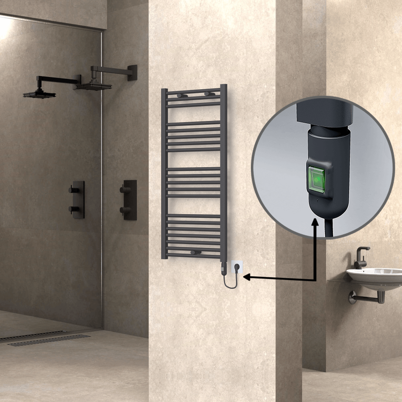 Haiti Electric Towel Warmer 500x1100 Flat Anthracite Textured (On/Off Button) 600 Watt