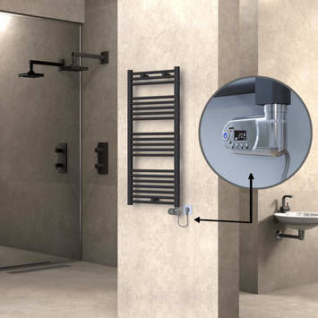 Radiva - Haiti Electric Towel Warmer 500x1100 Flat Anthracite Textured (Thesis Thermostat) 600 Watt
