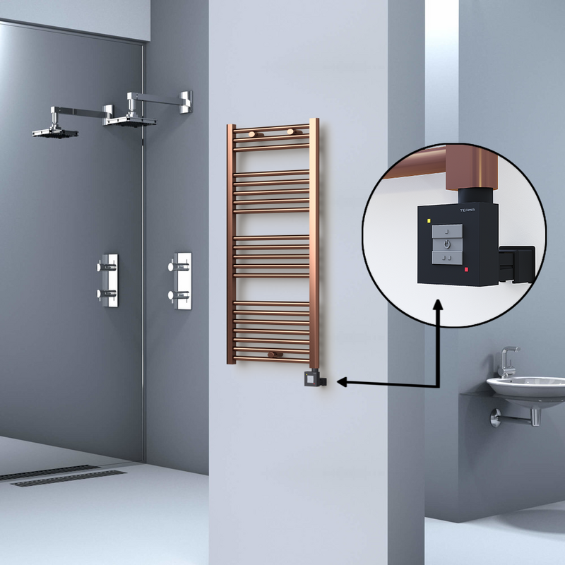 Haiti Electric Towel Warmer 500x1100 Flat Antique Copper Gloss (KTX1 Thermostat) 300 Watt