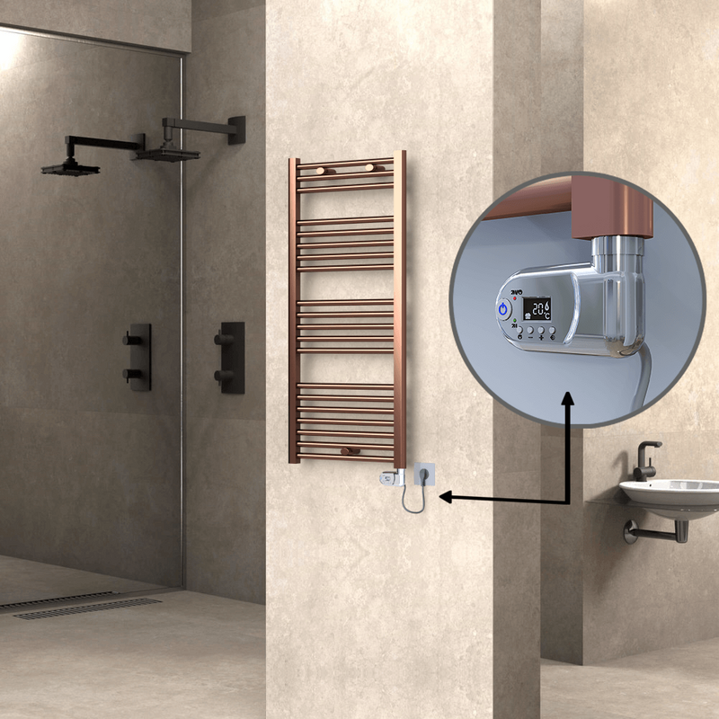 Haiti Electric Towel Warmer 500x1100 Flat Antique Copper Gloss (Thesis Thermostat) 300 Watt