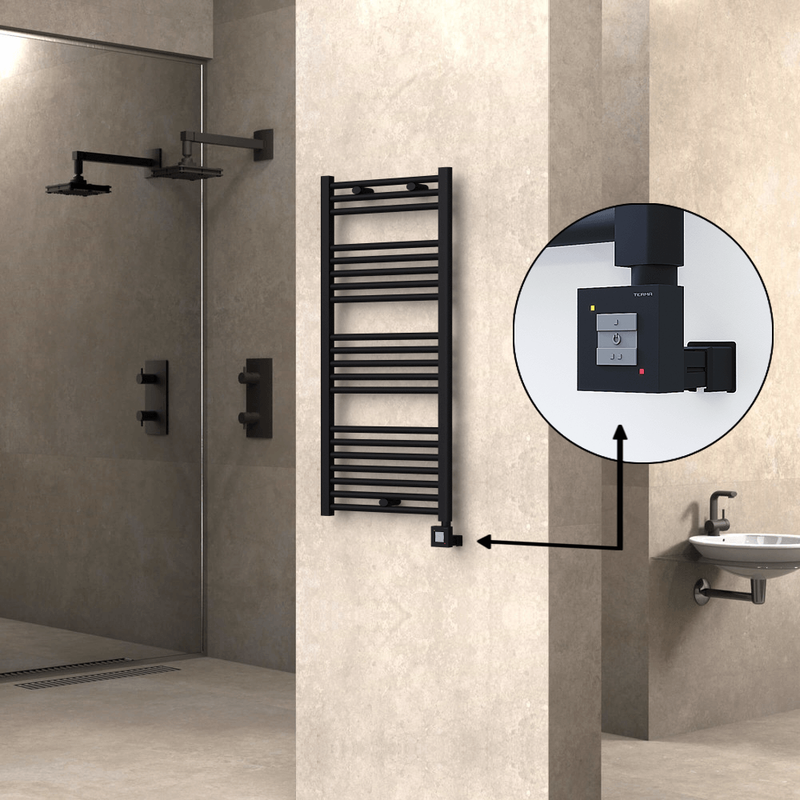 Haiti Electric Towel Warmer 500x1100 Flat Black Matt (KTX1 Thermostat) 600 Watt