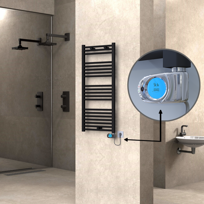 Haiti Sèche Serviettes Electrique 500x1100 Noir mat (Thermostat Musa) 600 Watt