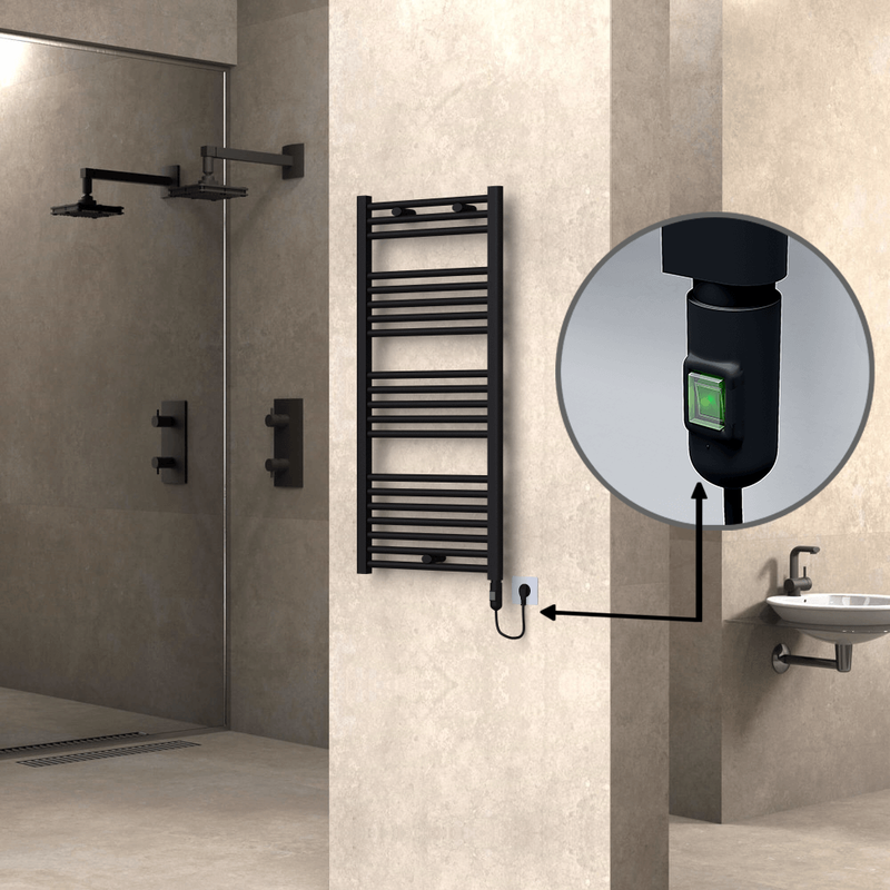 Haiti Electric Towel Warmer 500x1100 Flat Black Matt (On/Off Button) 600 Watt