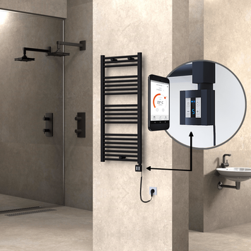 Radiva - Haiti Elektrikli Havlupan 500x1100 Siyah (KTX4 Termostat) 600W Spiral Kablolu