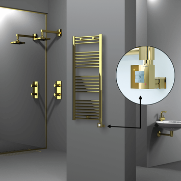 Radiva - Haiti Electric Towel Warmer 500x1200 Flat Gold (KTX1 Thermostat) 300 Watt