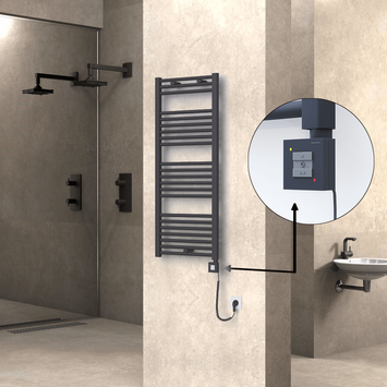 Radiva - Haiti Sèche Serviettes Electrique 500x1200 Anthracite Ktx1 600 Watt Câble en spirale