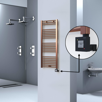  - Haiti Electric Towel Warmer 500x1200 Flat Antique Copper Gloss (KTX1 Thermostat) 300 Watt