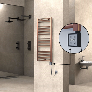  - Haiti Electric Towel Warmer 500x1200 Flat Antique Copper Gloss (KTX3 Thermostat) 300 Watt Spiral Cable