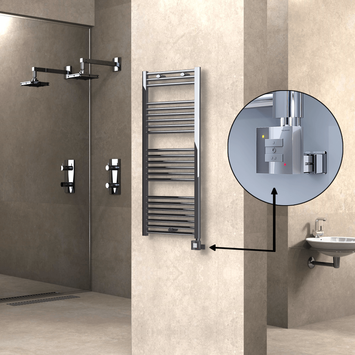  - Haiti Electric Towel Warmer 500x1200 Flat Chrome (KTX1 Thermostat) 300 Watt