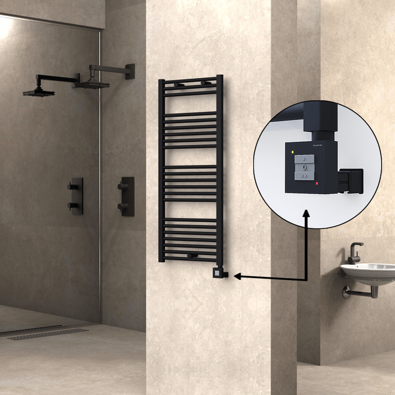 Haiti Electric Towel Warmer 500x1200 Flat Black Matt (KTX1 Thermostat) 600 Watt