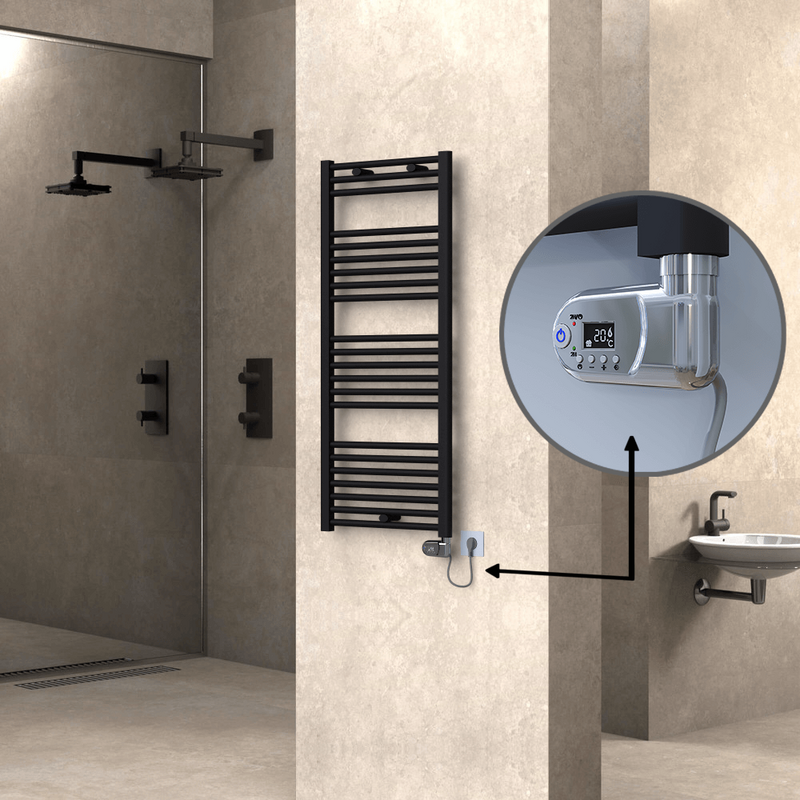 Haiti Electric Towel Warmer 500x1200 Flat Black Matt (Thesis Thermostat) 600 Watt