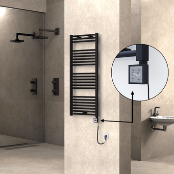 Radiva - Haiti Sèche Serviettes Electrique 500x1200 Noir mat Ktx3 600 Watt Câble en spirale