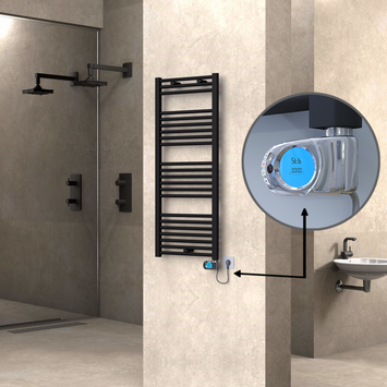 Radiva - Haiti Sèche Serviettes Electrique 500x1200 Noir mat (Thermostat Musa) 600 Watt