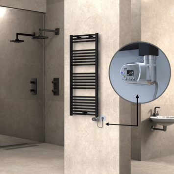 Radiva - Haiti Sèche Serviettes Electrique 500x1200 Noir mat (Thermostat Thesis) 600 Watt