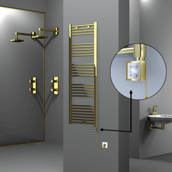 Radiva - Haiti Electric Towel Warmer 500x1500 Flat Gold (KTX3 Thermostat) 600 Watt Spiral Cable