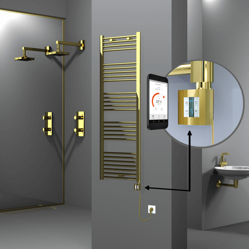Haiti Electric Towel Warmer 500x1500 Flat Gold (KTX4 Thermostat) 600 Watt Spiral Cable