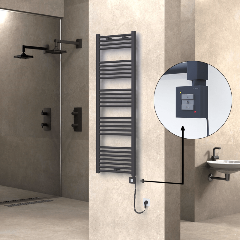 Haiti Electric Towel Warmer 500x1500 Flat Anthracite Textured (KTX1 Thermostat) 600 Watt Spiral Cable