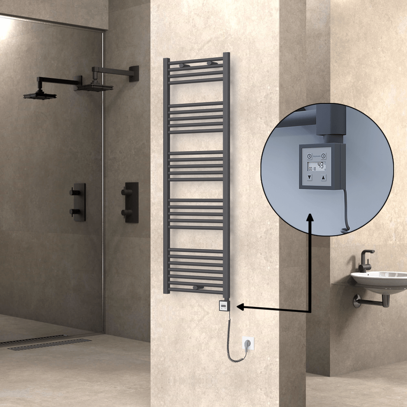 Haiti Electric Towel Warmer 500x1500 Flat Anthracite Textured (KTX3 Thermostat) 600 Watt Spiral Cable