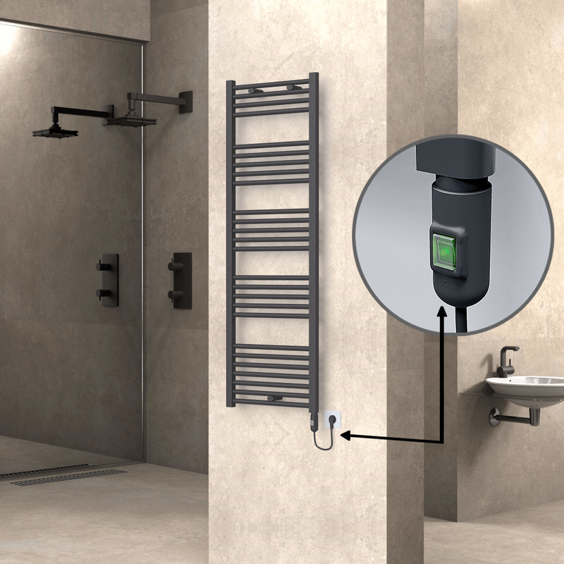 Haiti Electric Towel Warmer 500x1500 Flat Anthracite Textured (On/Off Button) 600 Watt