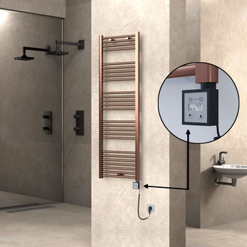  - Haiti Electric Towel Warmer 500x1500 Flat Antique Copper Gloss (KTX3 Thermostat) 600 Watt Spiral Cable