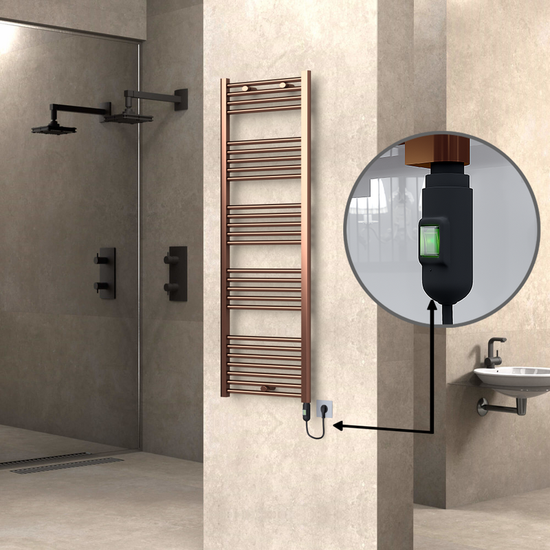 Haiti Electric Towel Warmer 500x1500 Flat Antique Copper Gloss (On/Off Button) 600 Watt