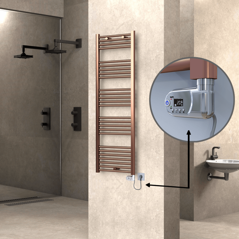 Haiti Electric Towel Warmer 500x1500 Flat Antique Copper Gloss (Thesis Thermostat) 600 Watt